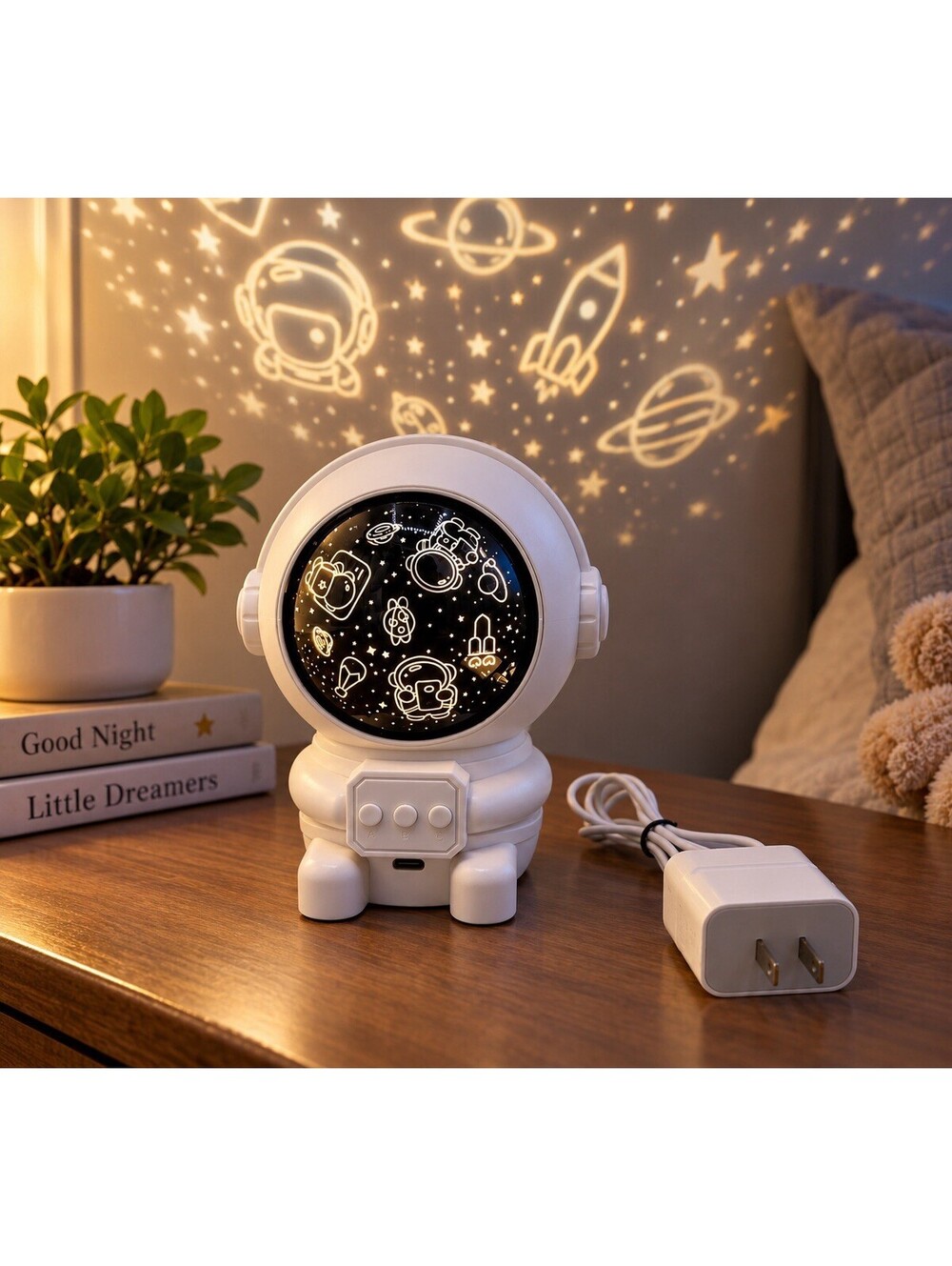 Astronaut Space LED Star Projector Night Light, USB Powered, White Kids Bedroom